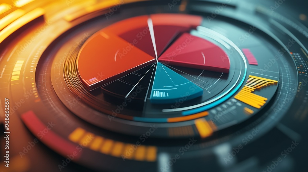 Leinwandbilder close-up of a 3d pie chart with interactive elements, including hover effects and clickable segments