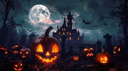 Fototapeta premium Haunted Halloween Castle Under a Spooky Moon