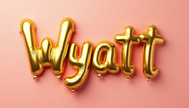 WYATT Golden 3D Balloon Letters on Solid Color Background