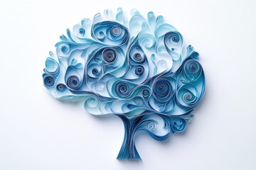 Intricate Paper Cut Quilled Brain with Tangled Threads Symbolizing Mental Health Confusion