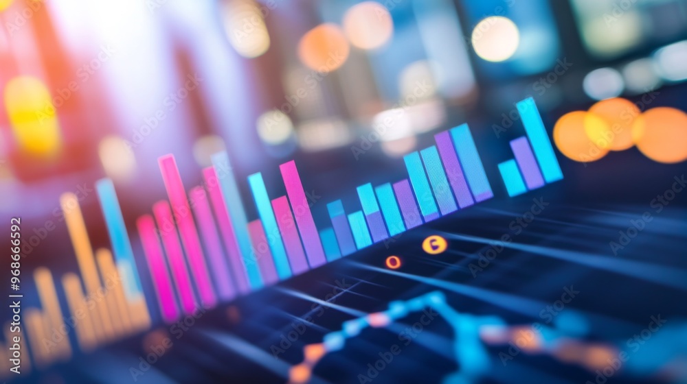 Fototapete close-up of a financial graph with a focus on positive growth trends and key performance indicators,