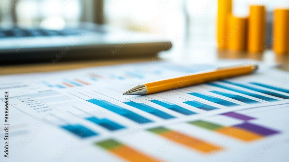 Fototapete close-up of a financial graph with a focus on positive growth trends and key performance indicators,