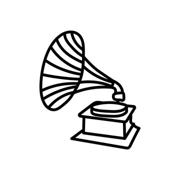 black line art gramophone on white clip art preview