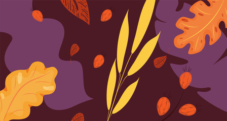 Autumn themed covers.Fall leaves, simple geometric patterns for design backgrounds.Template for print. Horizontal banners, flyer © Miranda