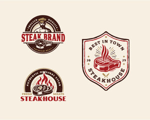 Obraz premium set vintage grill meat steak shop logo template for business company