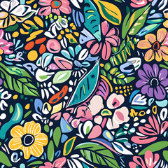 floral and leaf seamless patterns in doodle-style tile designs with graphic format.