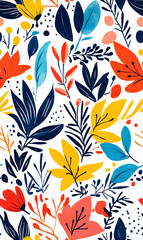 floral and leaf seamless patterns in doodle-style tile designs with graphic format.