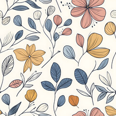 floral and leaf seamless patterns in doodle-style tile designs with graphic format.
