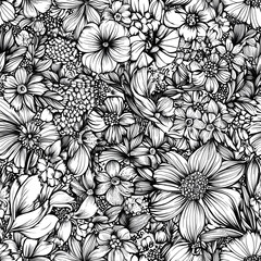 floral and leaf seamless patterns in doodle-style tile designs with graphic format.