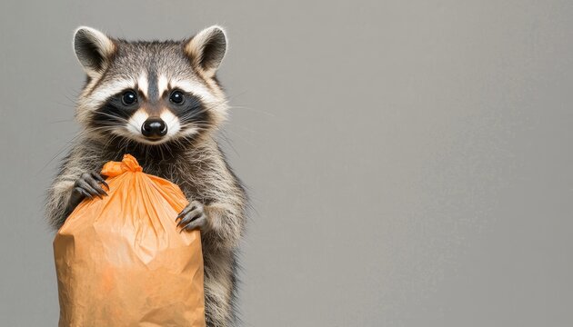 Raccoon dressed as a thief with a mask and a bag of loot, thief raccoon, mischievous Halloween animal