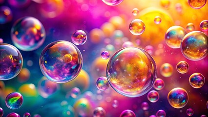 Naklejka premium Floating bubbles on a colorful background with pink, yellow, and purple hues