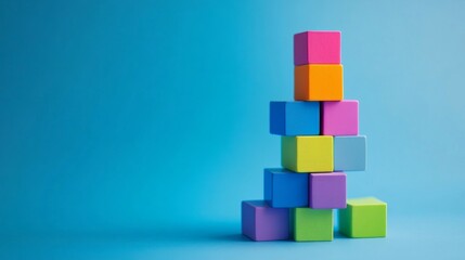 Obraz premium Stack of colorful blocks on blue background