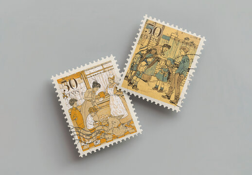 Stationery Flatlay Postage Stamp Mockup With Generative AI