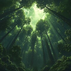 Fototapeta premium Sunlight Through Dense Forest Canopy