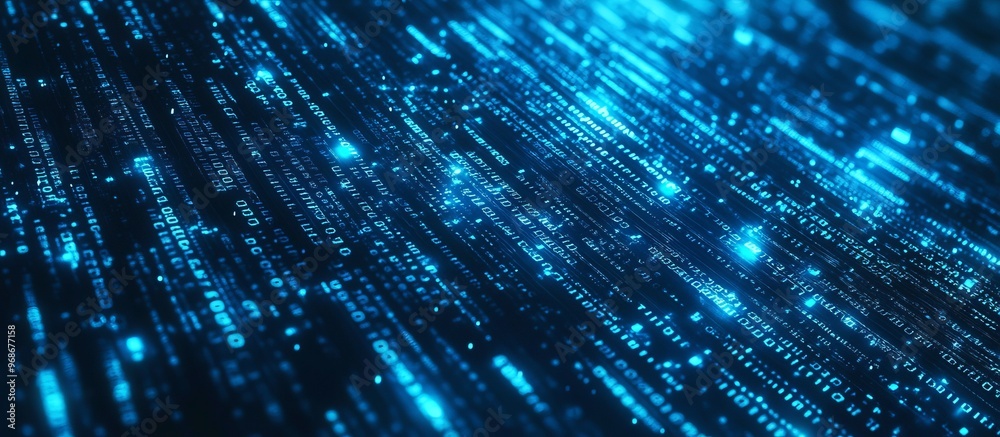 Poster blue digital binary data on computer screen banner