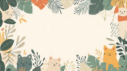 Obraz premium A Frame of Cats and Tropical Leaves