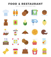 Set of simple Flat Food and Restaurant Icons. Flat art icons pack.
