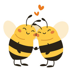 Cute flat vector illustration in children's style. Two cute bees holding hands and loving each other . Vector illustration