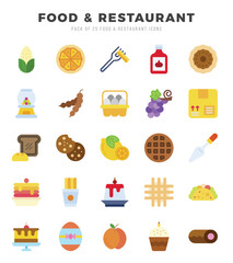 Food and Restaurant icons Pack. Flat icons set. Food and Restaurant collection set.