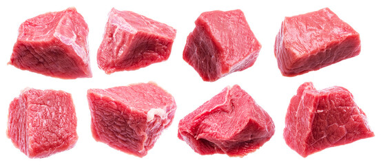 Set of different diced beef cuts isolated on white. File contains clipping paths.
