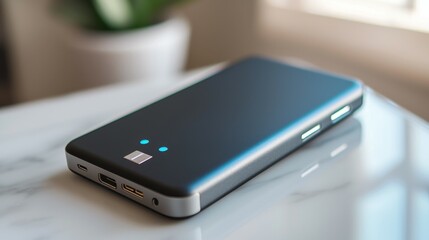 Portable Power Bank Charger on White Marble Table