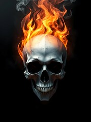 Digital Art of a Flaming Skull with Smoke on Black Background