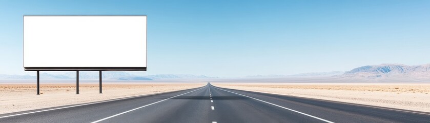 Fototapeta premium A clear highway stretches into the distance, featuring a blank billboard on the side, perfect for advertising or presentation.