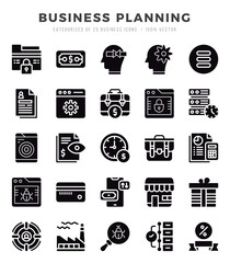 Business Planning elements. Glyph web icon set. Simple vector illustration.