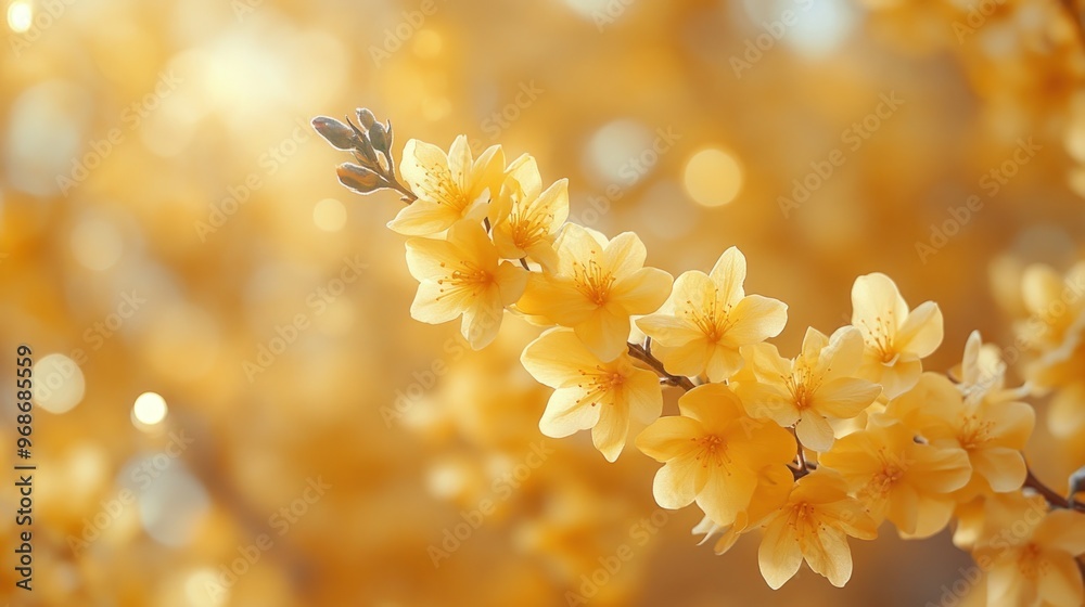 Wall mural golden blossom springtime