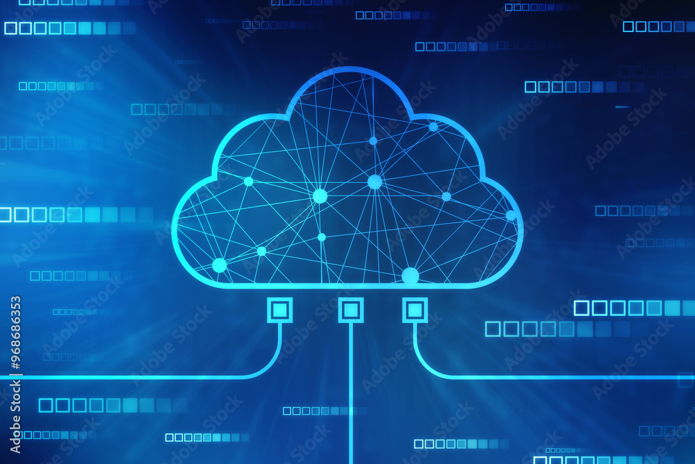 Poster 2d illustration of cloud computing, cloud computing concept, cloud computing concept. abstract cloud