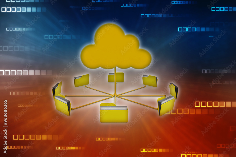 Poster 3d rendering cloud computing concept, cloud internet technology concept background, cloud computing 