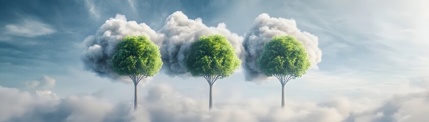 Smokestacks Transforming into Lush Trees as Emissions Decrease Visualizing Reduced Carbon Footprint