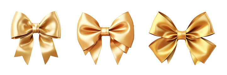 Collection of golden bow and ribbon set on transparent background. Generative ai design concept.