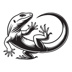 Lizard Silhouette Clipart - Lizard Reptile Vector Illustration in black and white