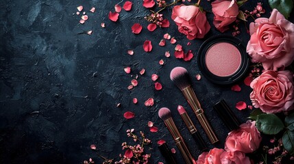 Elegant makeup style setup, gorgeous stock image, chic and luxurious beauty digital background with copy space