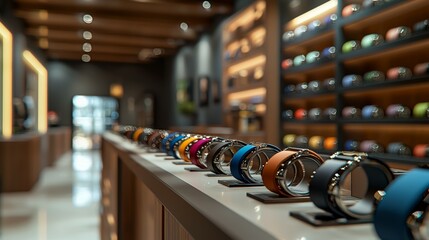 Colorful Leather Watch Straps Displayed in Luxury Store