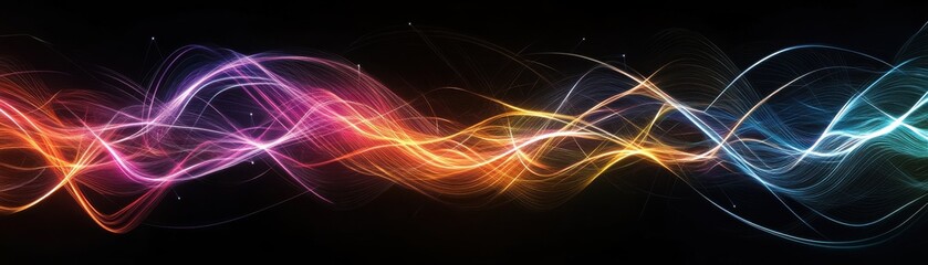 Obraz premium Abstract wave design with vibrant colors on a dark background, perfect for modern art or technology themes.