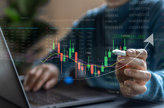 Business people with stock market chart financial trading, online investment, stock exchange analysis, market trends, real-time trading data, forex and crypto trading economic forecasting tool