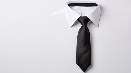 Elegant black tie with classic white shirt, perfect for formal occasions or business settings.