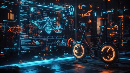 Futuristic Exercise Bike with Neon Lights and Digital Interface