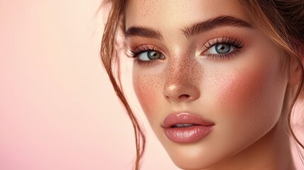 Natural beauty makeup session, glossy image, chic and luxurious stock photo soft pastel color background with clean copyspace