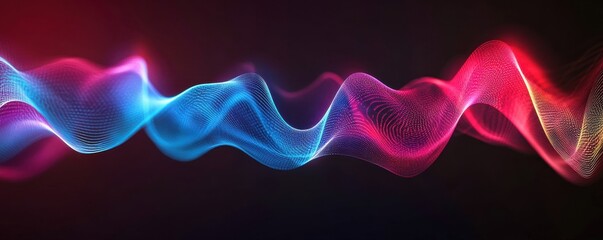 Obraz premium Vibrant waves of blue and pink light create an energetic flow against a black background, perfect for digital designs or wallpapers.