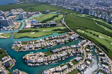 Drone view of Puerto Cancun,, Mexico