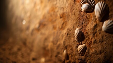 Close-up of scallop shells on a textured background, highlighting the beauty of marine life and natural patterns.