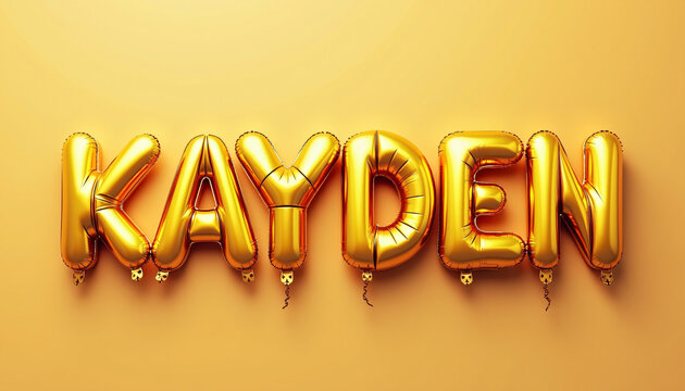 KAYDEN Golden 3D Balloon Letters on Solid Color Background