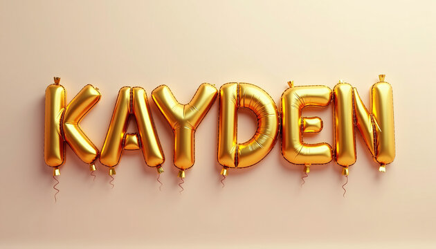 KAYDEN Golden 3D Balloon Letters on Solid Color Background