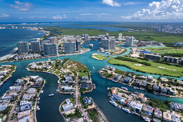 Drone view of Puerto Cancun,, Mexico