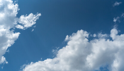 Blue Sky with White Clouds, Sunny Cloudy Sky Texture Background, Fluffy Clouds Pattern, Sunny Cumulus