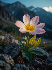 Luminous flower in mountains during the day on vertical background 6.