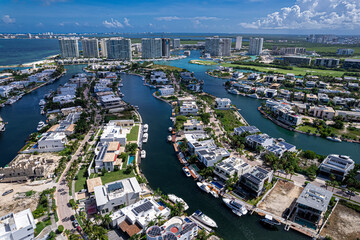 Drone view of Puerto Cancun,, Mexico